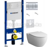 Комплект Унитаз подвесной AM.PM Awe C111700WH + Крышка C117853WH с микролифтом, петли хром + Инсталляция Geberit Duofix Delta 458.163.21.1 с кнопкой смыва, хром + Шумоизоляция 156.050.00.1