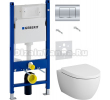 Комплект Унитаз подвесной AM.PM Awe C111700WH + Крышка C117852WH с микролифтом, петли хром + Инсталляция Geberit Duofix Delta 458.163.21.1 с кнопкой смыва, хром + Шумоизоляция 156.050.00.1