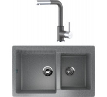 Комплект Мойка кухонная Ulgran U-505 -309 темно-серая + Смеситель Paulmark Kassel Ka214311-402 серый металлик