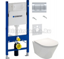 Комплект Унитаз подвесной Jacob Delafon Rodin+ EDY102-00 + Крышка E23280-00 с микролифтом + Инсталляция Geberit Duofix Delta 458.163.21.1 с кнопкой смыва, хром + Шумоизоляция 156.050.00.1