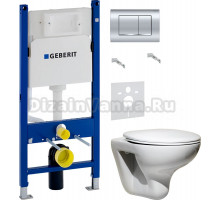 Комплект Унитаз подвесной Roca Mateo 346200000 + Крышка DIWO Матео 0346 с микролифтом + Инсталляция Geberit Duofix Delta 458.163.21.1 с кнопкой смыва, хром + Шумоизоляция 156.050.00.1
