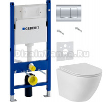 Комплект Унитаз подвесной BelBagno Sfera-r BB046CHR + Крышка Piano BB2111SC с микролифтом + Инсталляция Geberit Duofix Delta 458.163.21.1 с кнопкой смыва, хром + Шумоизоляция 156.050.00.1