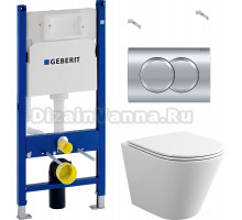 Комплект Унитаз подвесной Bauedge Bau Nimb белый, безободковый, с микролифтом + Инсталляция Geberit Duofix Delta 458.149.21.1 с кнопкой смыва, хром