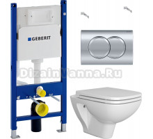 Комплект Унитаз подвесной DIWO Сочи 7508N003-0079 безободковая + Крышка Yakut 0344 с микролифтом + Инсталляция Geberit Duofix Delta 458.149.21.1 с кнопкой смыва, хром