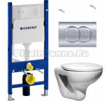 Комплект Унитаз подвесной Roca Mateo 346200000 + Крышка DIWO Матео 0346 с микролифтом + Инсталляция Geberit Duofix Delta 458.149.21.1 с кнопкой смыва, хром