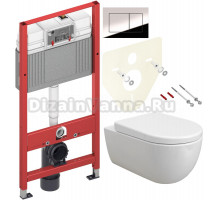 Комплект Унитаз подвесной BOCCHI V-Tondo 1416-001-0129 белая глянцевая + Крышка A0301-001 с микролифтом + Инсталляция TECE Now 9400412 4 в 1 с кнопкой смыва