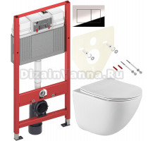 Комплект Унитаз подвесной BelBagno Amanda BB051CHR безободковая + Крышка BB051SC с микролифтом + Инсталляция TECE Now 9400412 4 в 1 с кнопкой смыва