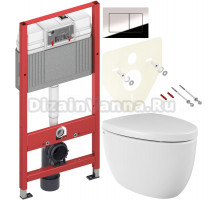 Комплект Унитаз подвесной BOCCHI Etna белая + Крышка белая, с микролифтом + Инсталляция TECE Now 9400412 4 в 1 с кнопкой смыва