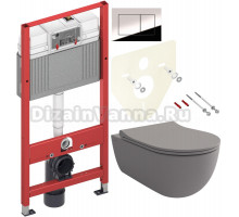 Комплект Унитаз подвесной BOCCHI V-Tondo 1416-006-0129 безободковая, серая матовая + Крышка A0336-006 с микролифтом, серая матовая + Инсталляция TECE Now 9400412 4 в 1 с кнопкой смыва