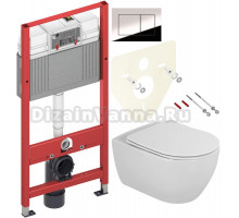 Комплект Унитаз подвесной Cezares Comfort CZR-191-TH безободковая + Крышка Stylus CZR-2316-SC + Инсталляция TECE Now 9400412 4 в 1 с кнопкой смыва