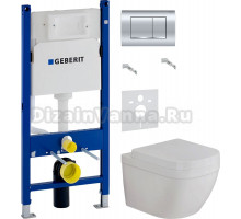 Комплект Унитаз подвесной Grohe Euro Ceramic 39328000 + Крышка 39330001 с микролифтом + Инсталляция Geberit Duofix Delta 458.163.21.1 с кнопкой смыва, хром + Шумоизоляция 156.050.00.1