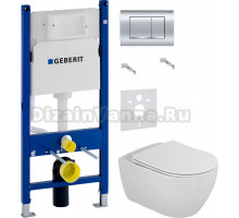 Комплект Унитаз подвесной Cezares Comfort CZR-191-TH безободковая + Крышка Stylus CZR-2316-SC с микролифтом + Инсталляция Geberit Duofix Delta 458.163.21.1 с кнопкой смыва, хром + Шумоизоляция 156.050.00.1