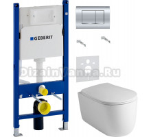 Комплект Унитаз подвесной Kerasan Nolita 5314 белая глянцевая + Крышка 5392 белая глянцевая + Инсталляция Geberit Duofix Delta 458.163.21.1 с кнопкой смыва, хром + Шумоизоляция 156.050.00.1