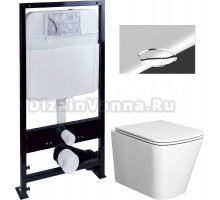 Комплект Унитаз подвесной Bauedge Bau Stil белый, безободковый, с микролифтом + Инсталляция EWRIKA ProLT 0026-2020 + Кнопка 0051 хром