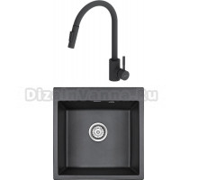 Комплект Мойка кухонная Paulmark Praktisch PM105152-BL черный + Смеситель Dorff Logic D3007522 черный