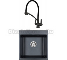 Комплект Мойка кухонная Paulmark Praktisch PM105152-BLM черный металлик + Смеситель Gappo G4398-16 с гибким изливом, черный