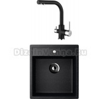 Комплект Мойка кухонная Ulgran U-406 -308 черная + Смеситель Paulmark Essen Es213011-418 черный металлик