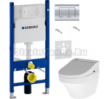 Комплект Унитаз подвесной AM.PM Inspire FlashClean C501700WH + Крышка Admire CCC7851WH с функцией биде, петли хром + Инсталляция Geberit Duofix Delta 458.163.21.1 с кнопкой смыва, хром + Шумоизоляция 156.050.00.1
