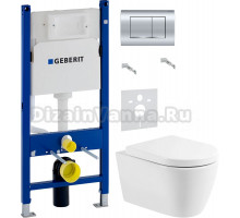 Комплект Унитаз подвесной BelBagno Marino BB105CHR безободковая + Крышка BB105SC с микролифтом, петли хром + Инсталляция Geberit Duofix Delta 458.163.21.1 с кнопкой смыва, хром + Шумоизоляция 156.050.00.1