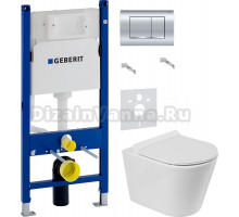 Комплект Унитаз подвесной BelBagno Flay-r BB053CHR + Крышка Piano BB2111SC с микролифтом + Инсталляция Geberit Duofix Delta 458.163.21.1 с кнопкой смыва, хром + Шумоизоляция 156.050.00.1