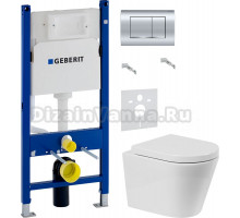 Комплект Унитаз подвесной BelBagno Flay-r BB053CHR + Крышка Marino BB105SC с микролифтом, петли хром + Инсталляция Geberit Duofix Delta 458.163.21.1 с кнопкой смыва, хром + Шумоизоляция 156.050.00.1