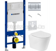 Комплект Унитаз подвесной BelBagno Flay-r BB053CHR + Крышка BB2031SC с микролифтом, петли хром + Инсталляция Geberit Duofix Delta 458.163.21.1 с кнопкой смыва, хром + Шумоизоляция 156.050.00.1