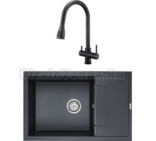Комплект Мойка кухонная Paulmark PM317850-BLM черный металлик + Смеситель Lange 214212-418 черный металлик