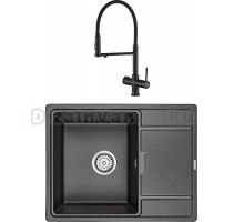 Комплект Мойка кухонная Paulmark Weimar PM216550-BL черный + Смеситель Steel Hammer SH 2003 BLACK черный, с гибким изливом