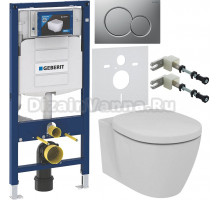 Комплект Унитаз подвесной Ideal Standard Connect AquaBlade E047901 + Крышка E712801 + Инсталляция Geberit Duofix UP 320 111.300.00.5 + Кнопка Sigma 01 115.770.JQ.5 лакированная, матовый хром + Крепления 111.815.00.1 к стене + Шумоизоляция 156.050.00.1