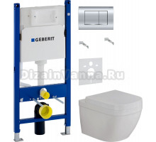 Комплект Унитаз подвесной Grohe Euro Ceramic 39206000 компактный + Крышка 39330001 с микролифтом + Инсталляция Geberit Duofix Delta 458.163.21.1 с кнопкой смыва, хром + Шумоизоляция 156.050.00.1