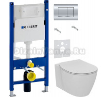 Комплект Унитаз подвесной Ideal Standard Connect AquaBlade E047901 + Крышка E772301 + Инсталляция Geberit Duofix Delta 458.163.21.1 с кнопкой смыва, хром + Шумоизоляция 156.050.00.1