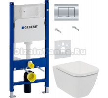 Комплект Унитаз подвесной Ideal Standard I Life B T461401 безободковая, euro white + Крышка T468301 с микролифтом, euro white + Инсталляция Geberit Duofix Delta 458.163.21.1 с кнопкой смыва, хром + Шумоизоляция 156.050.00.1