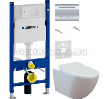Комплект Унитаз подвесной Creavit Free FE322.00100 безободковый + Крышка KC4080.00 с микролифтом, ультратонкая, белая + Инсталляция Geberit Duofix Delta 458.163.21.1 с кнопкой смыва, хром + Шумоизоляция 156.050.00.1