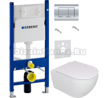 Комплект Унитаз подвесной GSG Like LKWCSO000 безободковая, белый глянец + Крышка LKCOPRSLTICRCN000 с микролифтом, белый глянец + Инсталляция Geberit Duofix Delta 458.163.21.1 с кнопкой смыва, хром + Шумоизоляция 156.050.00.1
