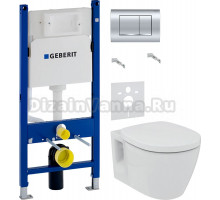 Комплект Унитаз подвесной Ideal Standard Connect E803501 + Крышка E712801 + Инсталляция Geberit Duofix Delta 458.163.21.1 с кнопкой смыва, хром + Шумоизоляция 156.050.00.1
