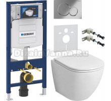 Комплект Унитаз подвесной Grossman Торнадо GR-4455SQ безободковый, с микролифтом + Крепления Geberit Duofix 111.815.00.1 к стене + Шумоизоляция 156.050.00.1 + Инсталляция UP 320 111.300.00.5 + Кнопка Sigma 01 115.770.21.5 хром