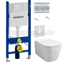 Комплект Унитаз подвесной ArtCeram A16 Rimless ASV003 05 00 безободковая, белая матовая + Крышка Slim ASA001 05 71 с микролифтом, белая матовая + Инсталляция Geberit Duofix Delta 458.163.21.1 с кнопкой смыва, хром + Шумоизоляция 156.050.00.1