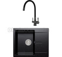 Комплект Мойка кухонная Polygran Gals 620 черная + Смеситель Lemark Comfort LM3075GM никель, черный