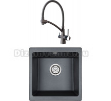 Комплект Мойка кухонная Paulmark Brilon PM104546-BLM черный металлик + Смеситель Potato P4077 P4077-19 графитно-черный