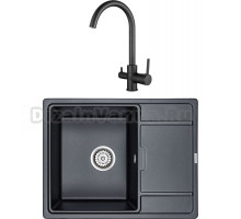 Комплект Мойка кухонная Paulmark Weimar PM216550-BLM черный металлик + Смеситель BELZ B76801-7 черный