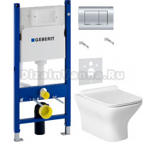 Комплект Унитаз подвесной BelBagno Romano BB248CHR-SM + Крышка BB2112SC с микролифтом + Инсталляция Geberit Duofix Delta 458.163.21.1 с кнопкой смыва, хром + Шумоизоляция 156.050.00.1