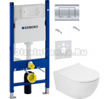 Комплект Унитаз подвесной Cezares Molveno CZR-2468-TH-R + Крышка CZR-2011-SC с микролифтом + Инсталляция Geberit Duofix Delta 458.163.21.1 с кнопкой смыва, хром + Шумоизоляция 156.050.00.1