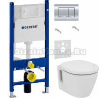 Комплект Унитаз подвесной Ideal Standard Connect E781901 с функцией биде + Крышка E712801 + Инсталляция Geberit Duofix Delta 458.163.21.1 с кнопкой смыва, хром + Шумоизоляция 156.050.00.1