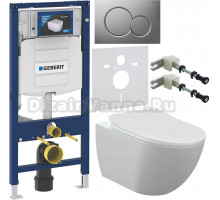 Комплект Унитаз подвесной Creavit Free FE322.00100 безободковый + Крышка KC4080.00 с микролифтом, ультратонкая, белая + Инсталляция Geberit Duofix UP 320 111.300.00.5 + Кнопка Sigma 01 115.770.JQ.5 лакированная, матовый хром + Крепления 111.815.00.1 к сте