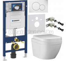 Комплект Унитаз подвесной Grohe Euro Ceramic 3920600H компактный + Крышка 39330001 с микролифтом + Инсталляция Geberit Duofix UP 320 111.300.00.5 + Кнопка Sigma 01 115.770.11.5 белая + Крепления 111.815.00.1 к стене + Шумоизоляция 156.050.00.1