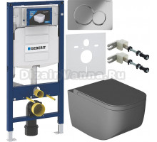 Комплект Унитаз подвесной Hatria Next A0Y1F108 безободковая, антрацит матовый + Крышка Y1F308 с микролифтом, антрацит матовый + Инсталляция Geberit Duofix UP 320 111.300.00.5 + Кнопка Sigma 01 115.770.21.5 хром + Крепления 111.815.00.1 к стене + Шумоизоля