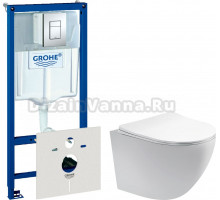 Комплект Унитаз подвесной Акватек Европа AQ1900-00 безободковый + Инсталляция Grohe Rapid SL 38772001 3 в 1 с кнопкой смыва + Шумоизоляция 37131000