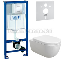 Комплект Унитаз подвесной BOCCHI V-Tondo 1416-001-0129 белая глянцевая + Крышка A0301-001 с микролифтом + Инсталляция Grohe Rapid SL 38772001 3 в 1 с кнопкой смыва + Шумоизоляция 37131000