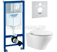 Комплект Унитаз подвесной BelBagno Acqua BB340CHR + Крышка Prospero BB2020SC с микролифтом, петли хром + Инсталляция Grohe Rapid SL 38772001 3 в 1 с кнопкой смыва + Шумоизоляция 37131000