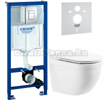 Комплект Унитаз подвесной BelBagno Senso -R BB017CHR + Крышка BB870SC с микролифтом + Инсталляция Grohe Rapid SL 38772001 3 в 1 с кнопкой смыва + Шумоизоляция 37131000